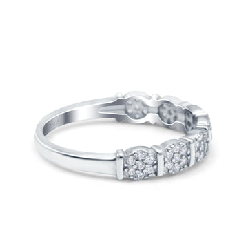 Half Eternity Ring Wedding Band Round Pave Simulated Cubic Zirconia 925 Sterling Silver (4mm)